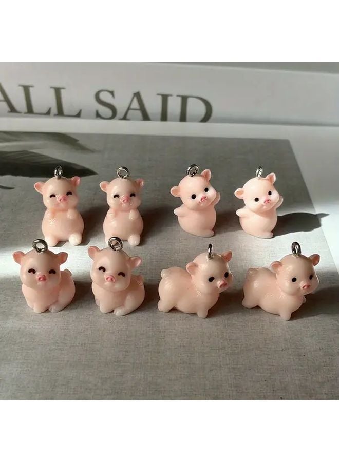 8pcs Assorted Realistic Pig Resin Charms For DIY Jewelry Making - Image 1